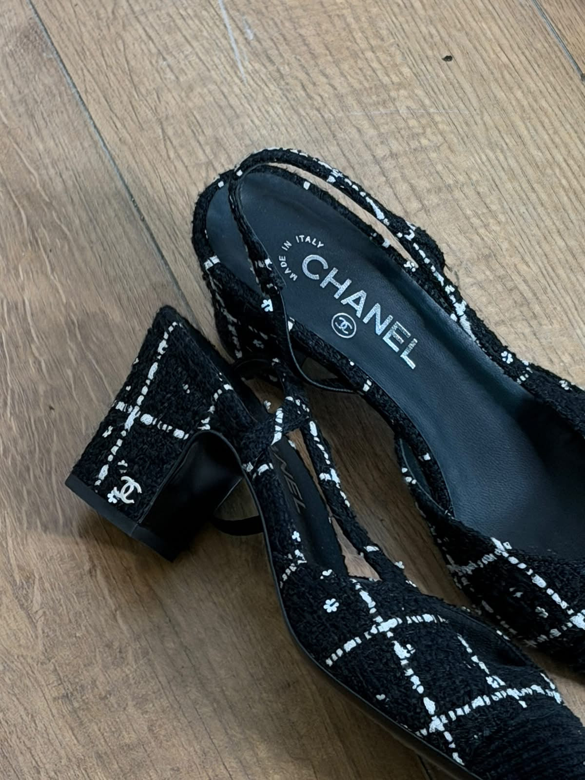 Chanel slingback tweed sandals