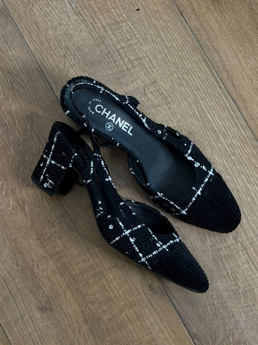 Chanel slingback tweed sandals