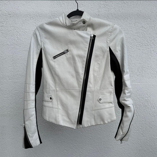 מעיל עור לבן-שחור של Kenneth Cole